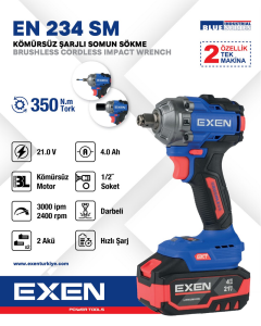 EXEN  EN 234 SM - 21V 4Ah 1/2''Soket 350N.m Kömürsüz Şarjlı Somun Sökme