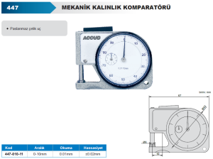 Mekanik Kalınlık Komparatörü 0-10mm