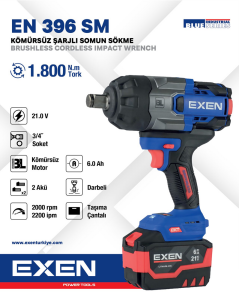 EXEN  EN 396 SM - 21V 6Ah 3/4''Soket 1800N.m Kömürsüz Şarjlı Somun Sökme