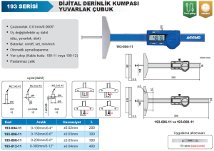 Dijital Derinlik Kumpası 193 Serisi - Yuvarlak Çubuk