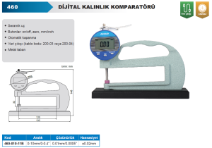 Dijital Kalınlık Komparatörü 460 Serisi 0-10mm - Tabanlı