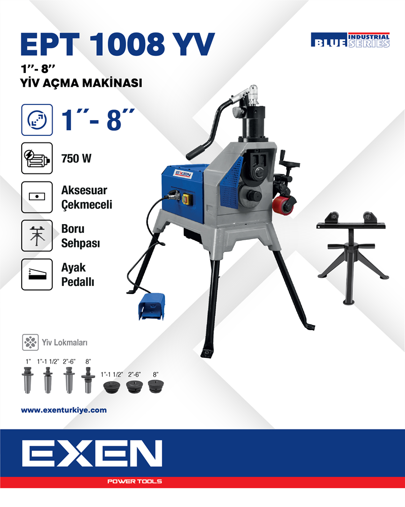 EXEN EPT 1008 YV - 1''-8'' 750W Elektrikli Yiv Açma Makinası