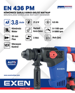 EXEN  EN 436 PM - 21V 6Ah 26mm 3.5J  Kömürsüz Şarjlı Kırıcı-Delici Matkap