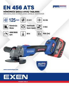 EXEN  EN 456 ATS - 21V 6Ah 125mm Kömürsüz Şarjlı Avuç Taşlama