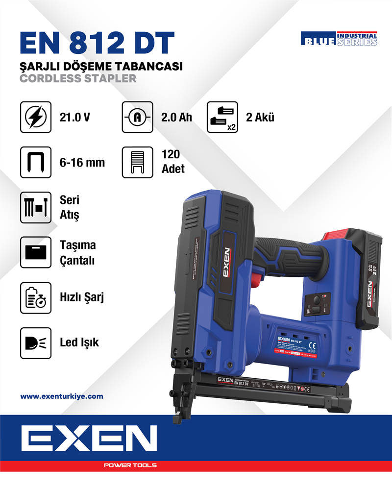 EXEN EN 812 DT - 21V 2Ah 6-16mm Şarjlı Döşeme Tabancası