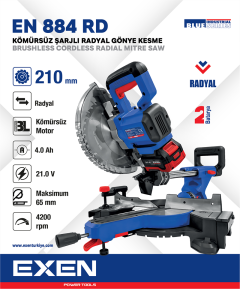 EXEN  EN 884 RD - 21V 4Ah 210mm Kömürsüz Şarjlı Radyal Gönye Kesme Makinası