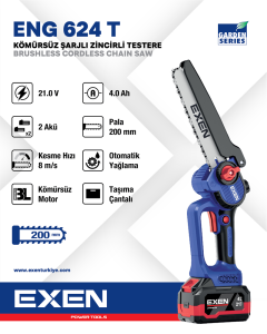 EXEN ENG 624 T - 21V 4Ah 200mm Kömürsüz Şarjlı Zincirli Testere