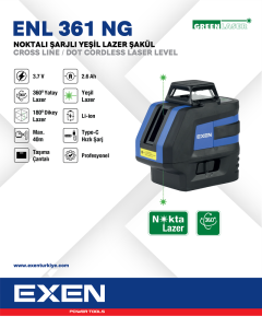EXEN  ENL 361 NG - 1x360° 3.7V 2.6Ah Noktalı Şarjlı Yeşil Lazer Şakül
