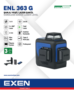 EXEN  ENL 363 G - 3x360° 7.4V 2.6Ah Şarjlı Yeşil Lazer Şakül
