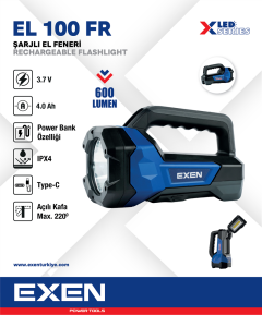 EXEN  EL 100 FR - 3.7V 4Ah 600 Lümen Şarjlı El Feneri