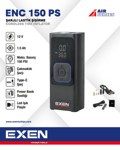 EXEN  ENC 150 PS  - 12V 1.5Ah 150 PSI Şarjlı Lastik Şişirme