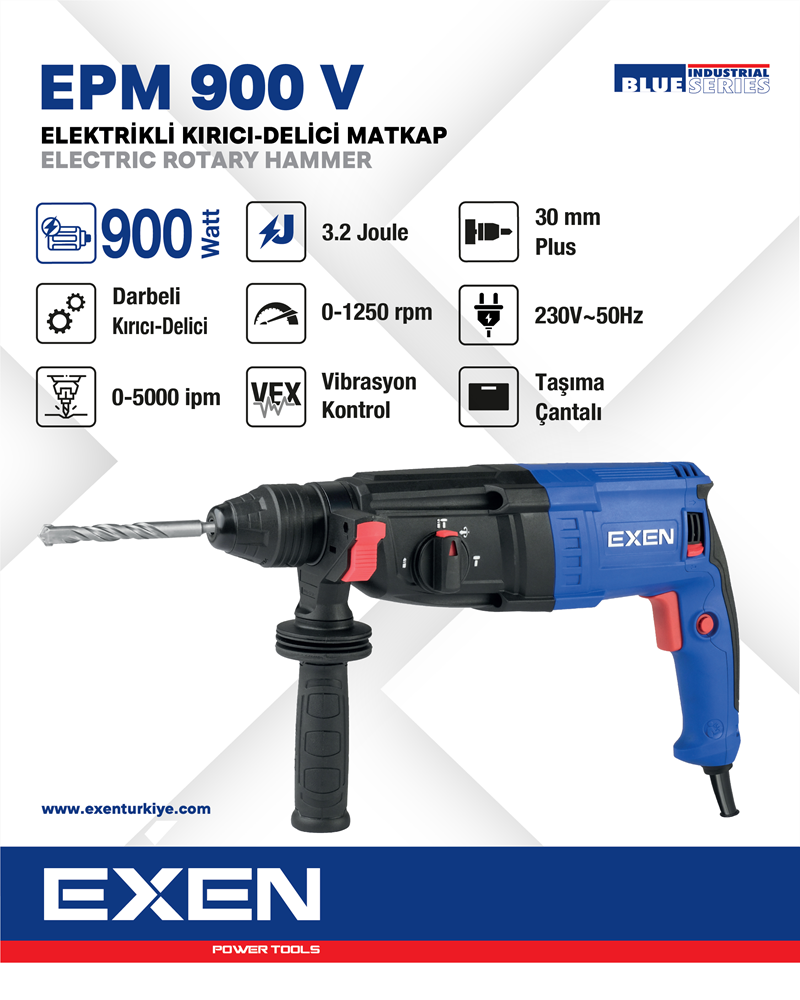 EXEN  EPM 900 V - 900W 30mm 3.2J Elektrikli Kırıcı-Delici Matkap