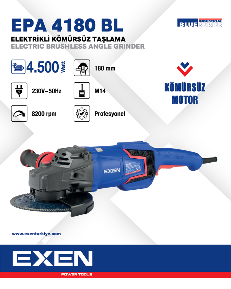 EXEN  EPA 4180 BL - 180mm 4500W Kömürsüz Elektrikli Taşlama