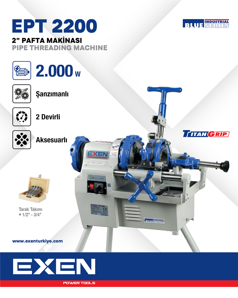 EXEN EPT 2200 1/2 - 2'' 2000W Tezgah Tipi Pafta Makinası
