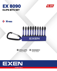EXEN EX 8090 50mm Clips Bits Set-10 Parça Uç Seti