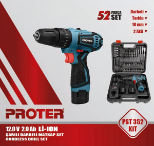 PROTER PST 352 KİT  12V 2.0Ah Li-ion Pil 2 Vts Darb.Şarjlı (52 Parça Set)