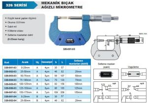 Mekanik Bıçak Ağızlı Mikrometre 326 Serisi Tip  B