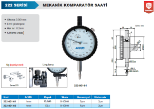 Mekanik Komparatör Saati 1mm 222 Serisi